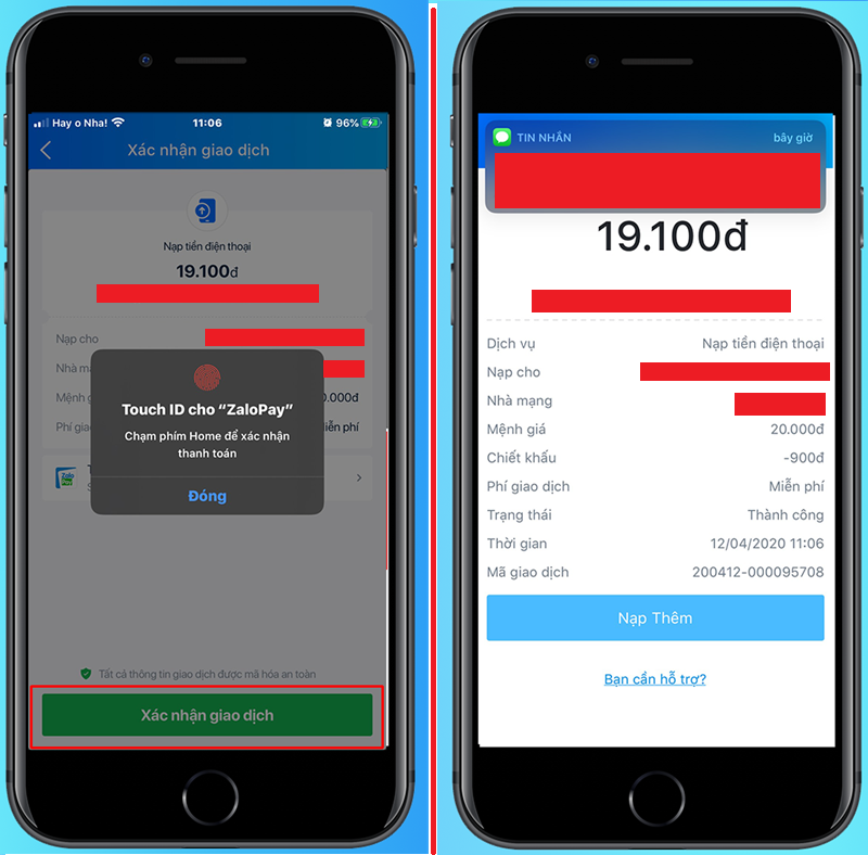 Nạp tiền Viettel qua ví điện tử Zalo Pay 4