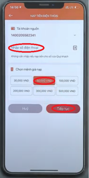 Nạp thẻ điện thoại bằng tài khoản ngân hàng Agribank bằng ứng dụng E Mobile Banking 3