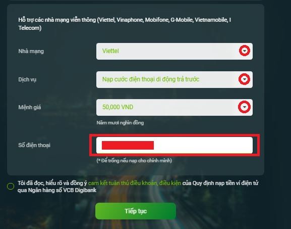 Nạp tiền Viettel qua Internet Banking 3