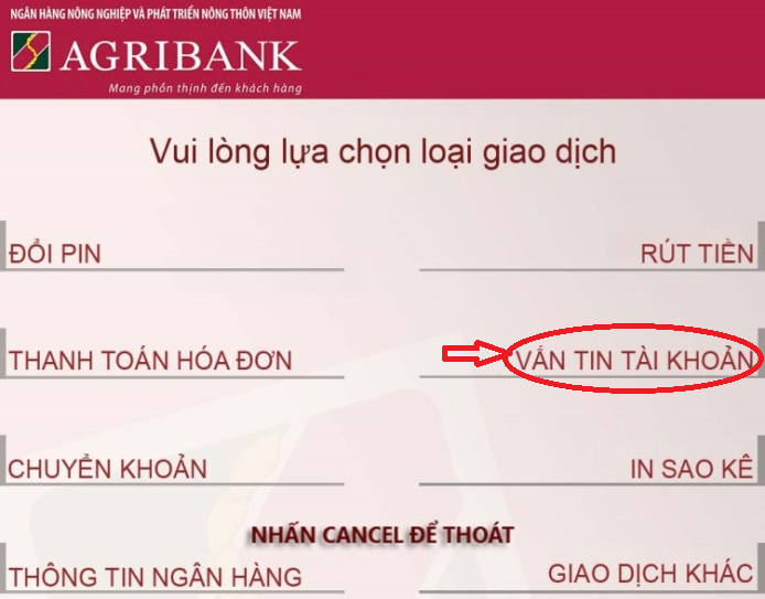 Cách kiểm tra tiền trong thẻ ATM Agribank tại cây ATM