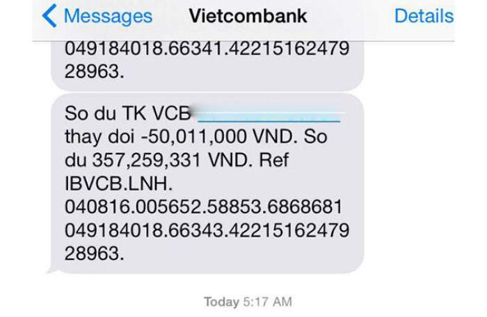 Cách kiểm tra tiền trong thẻ ATM qua SMS Banking Vietcombank