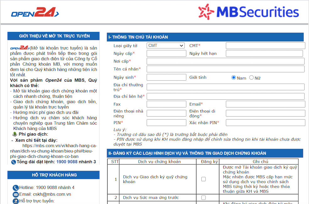 Mẫu hợp đồng online mở tài khoản chứng khoán MBS - Money24h