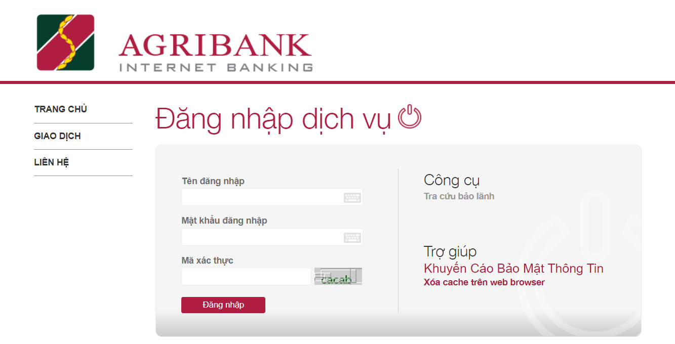 Đăng nhập tài khoản ngân hàng Agribank