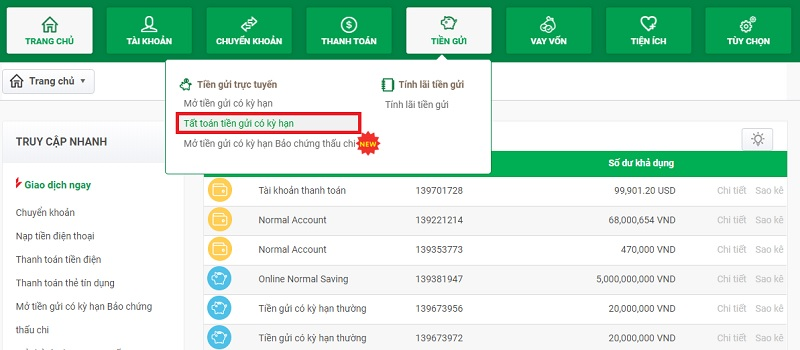 Thủ tục tất toán tài khoản tiết kiệm trực tuyến