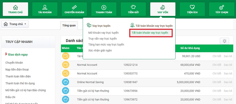 Thủ tục tất toán tài khoản tiết kiệm online