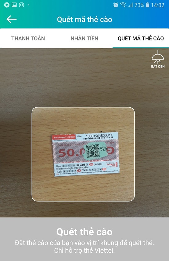 Cách nạp thẻ Viettel bằng mã QR qua ứng dụng ViettelPay 2