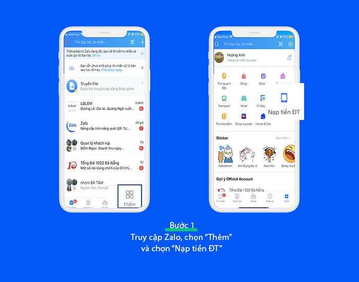 Nạp tiền điện thoại qua ZaloPay