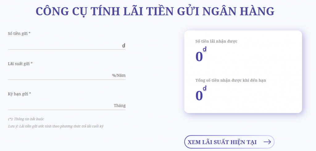 Công cụ tính lãi suất ngân hàng của Money24h