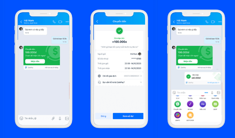 cách nhận tiền trong Zalo chat