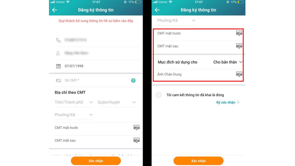 Nhập thông tin chính chủ và ký cam kết xác nhận trên My Viettel (Nguồn: photo.techrum.vn)