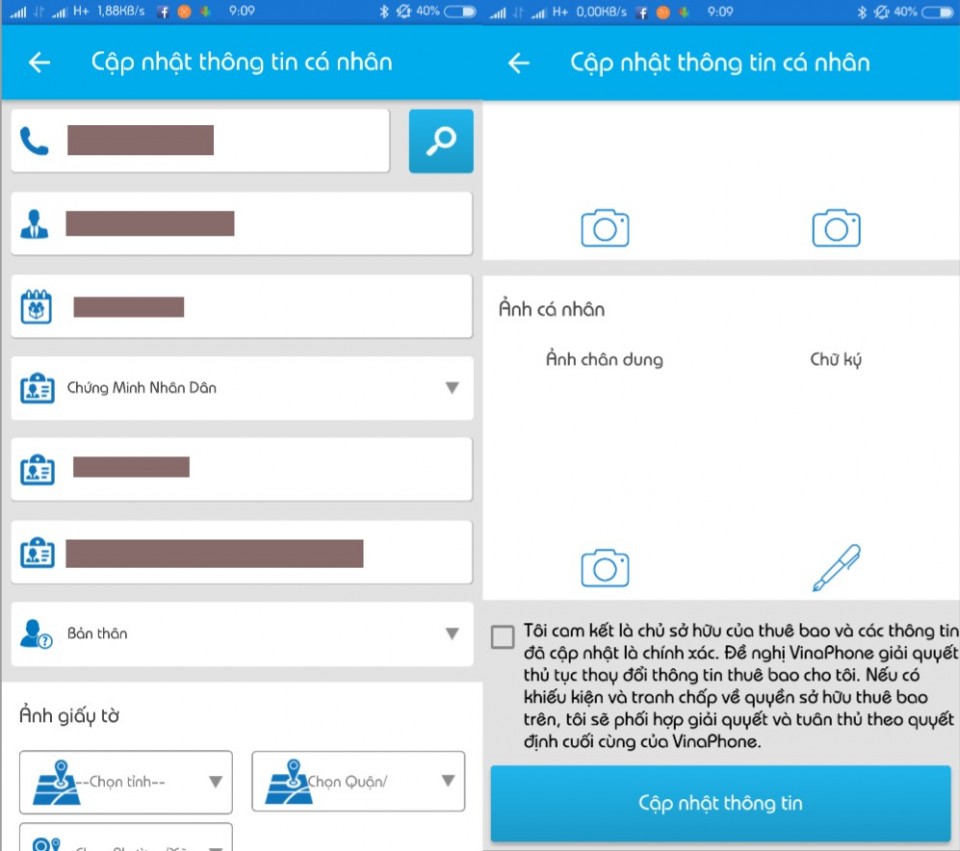 Điền thông tin đầy đủ để đăng ký chính chủ sim Vinaphone (Nguồn: cellphones.com.vn)
