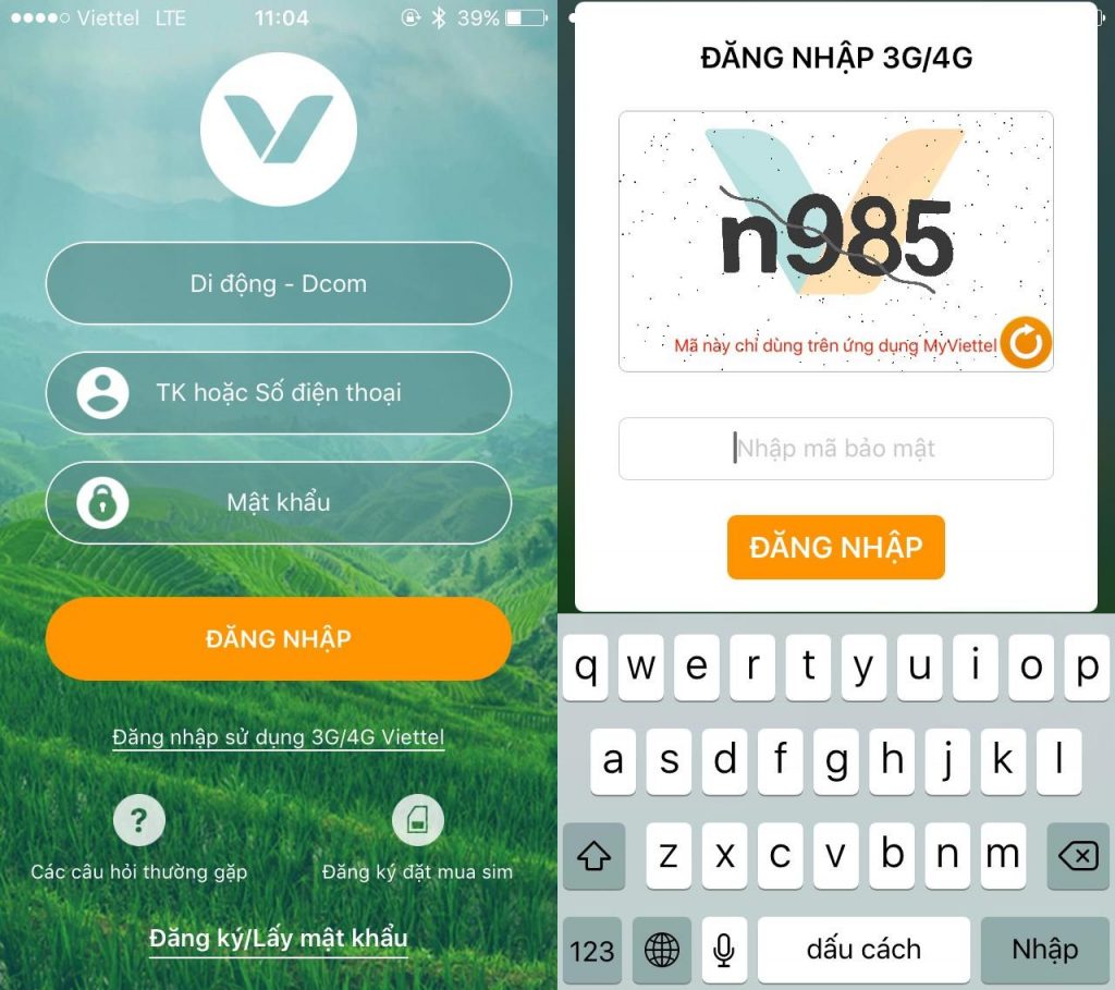 Đăng nhập ứng dụng My Viettel để kiểm tra sim 4G (Nguồn: thegioididong.com)