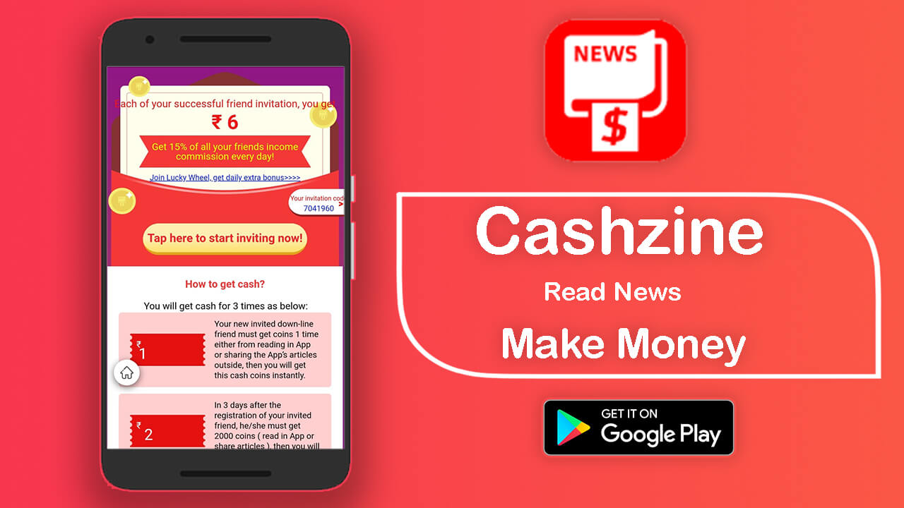 Ứng dụng kiếm tiền trên mạng nước ngoài CashZine từ việc đọc báo, tin tức, bài viết