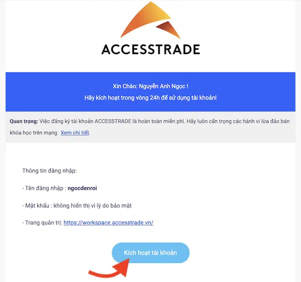 Kích hoạt tài khoản AccessTrade qua email