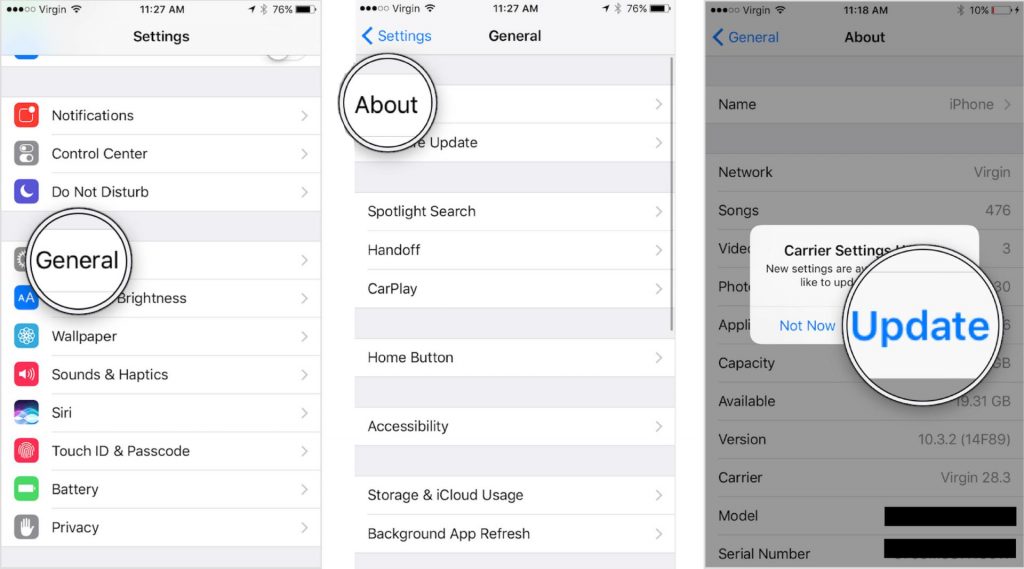 Cập nhật lại Carrier Settings cho iPhone (Nguồn: payetteforward.com)