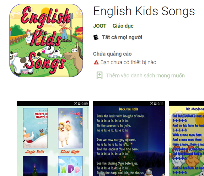 English Kids Songs - app học tiếng Anh cho bé 