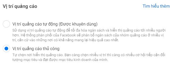 Bước 3: Tiến hành lựa chọn vị trí hiển thị quảng cáo