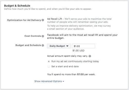Lựa chọn ngân sách để chạy quảng cáo Facebook