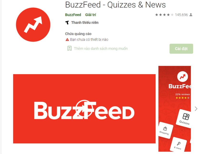 Ứng dụng tin tức giải trí BuzzFeed bằng tiếng Anh
