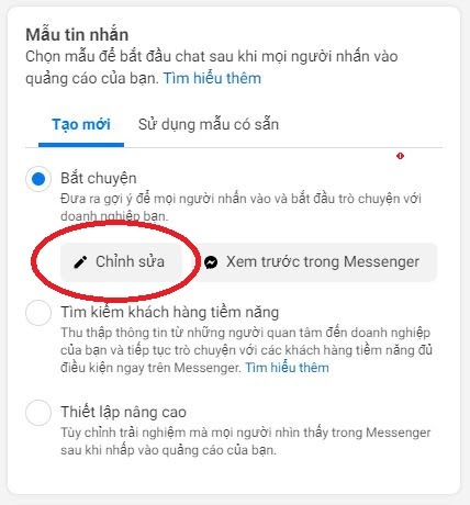 Bước 6: Tạo tin nhắn mẫu cho Messenger Ads