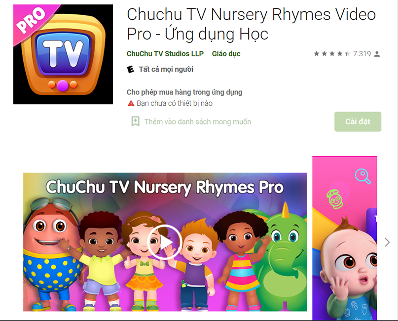 ChuChu TV Lite - Ứng dụng học tiếng anh tốt nhất cho bé 3-5 tuổi