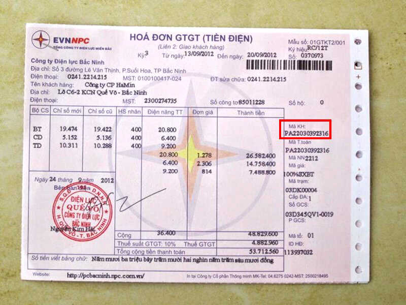 Mã khách hàng điện lực