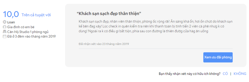 Đánh giá của du khách sau khi trải nghiệm dịch vụ khách sạn A La Carte Đà Nẵng trên Agoda