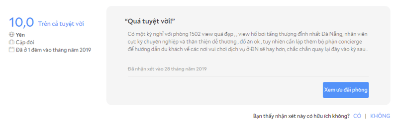 Đánh giá của du khách sau khi trải nghiệm dịch vụ khách sạn A La Carte Đà Nẵng trên Agoda