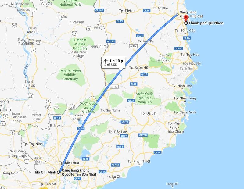 khoảng cách bay Sài Gòn Quy Nhơn