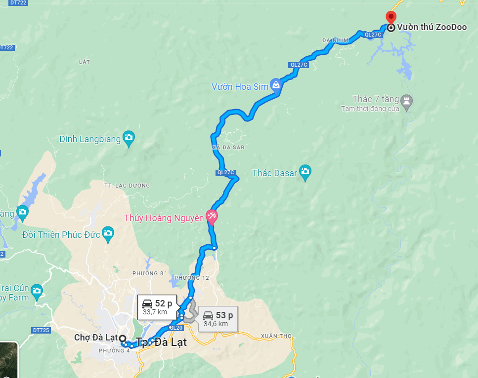 Bản đồ đường đi Zoodoo Đà Lạt trên Google Maps