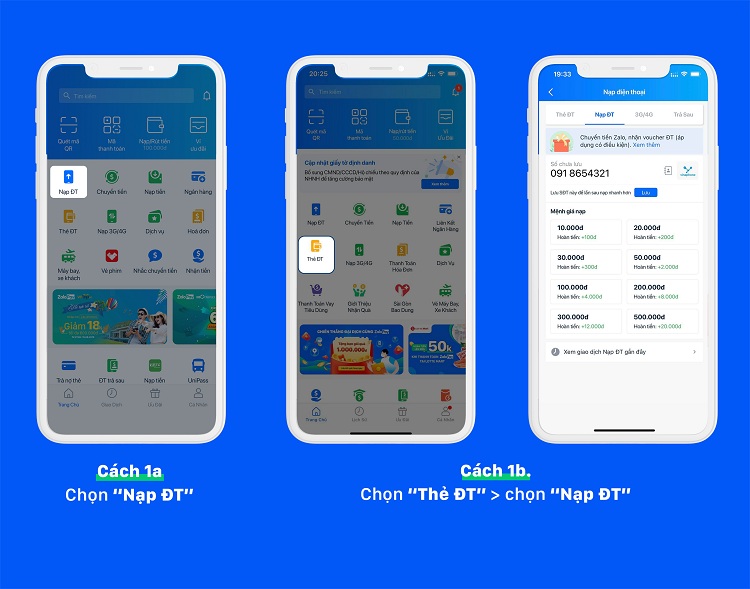 Cách nạp tiền vinaphone qua ZaloPay bước 1