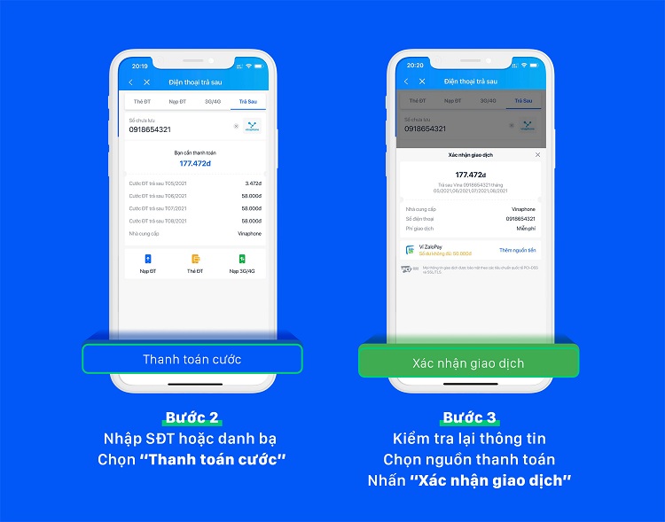 Cách thanh toán trả sau vinaphone bước 2 và 3