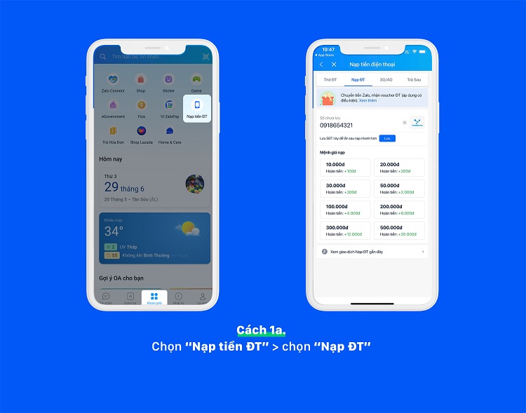 Cách nạp tiền vinaphone trong Zalo bước 1