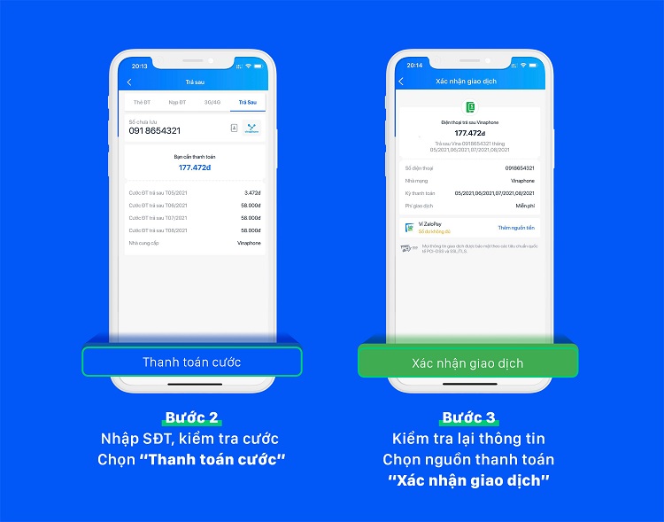 Hướng dẫn cách nạp Vinaphone trả sau qua ZaloPay bước 2 và 3