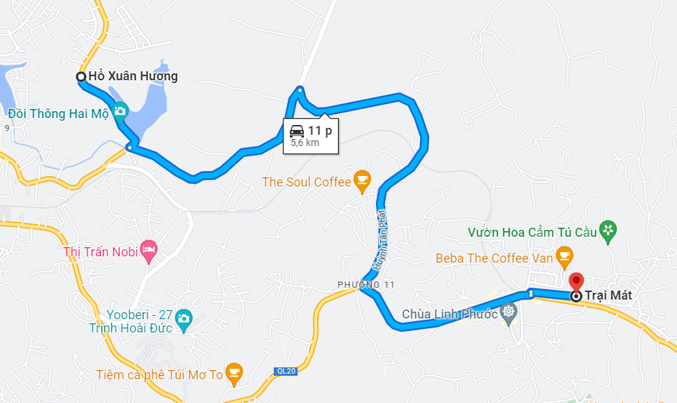 Hướng dẫn đường đi đến Trại Mát trên Google Maps