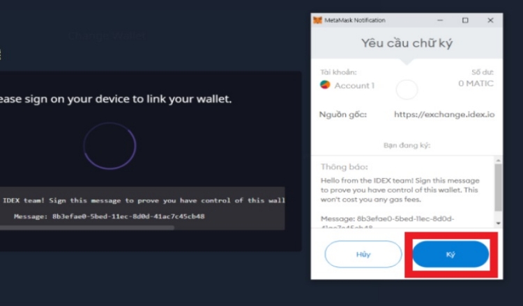 Chọn Ký để hoàn thành việc kết nối