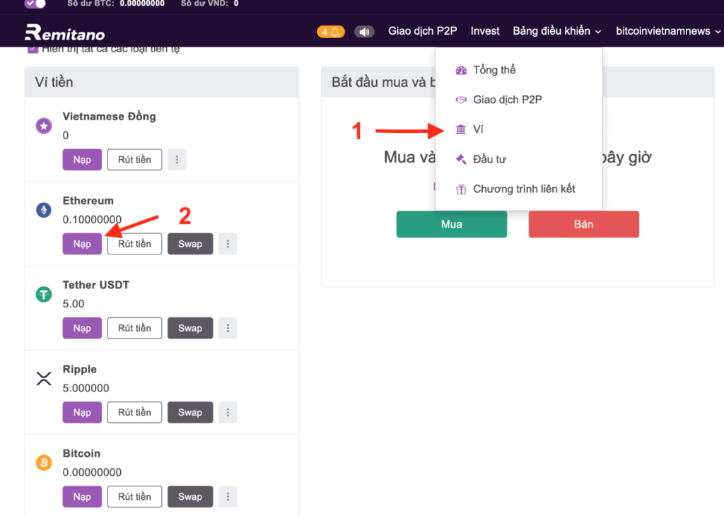 Cách nạp coin vào ví đơn giản