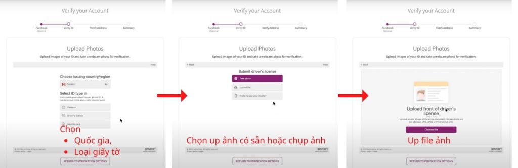 Chọn quốc gia và tải giấy tờ mặt trước & sau
