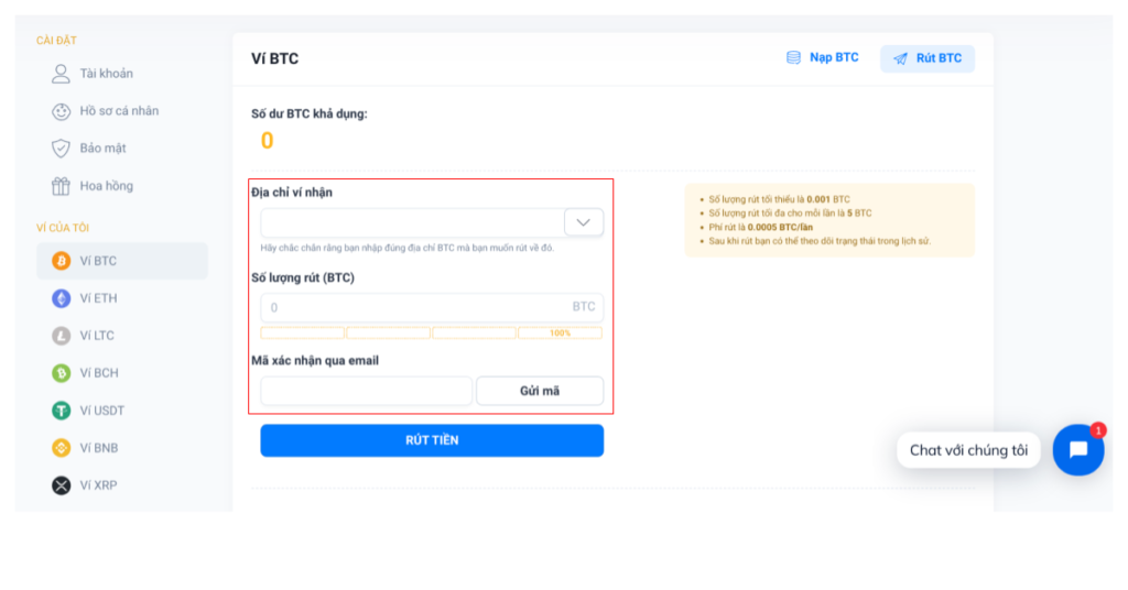 Nhập số tiền cần rút 