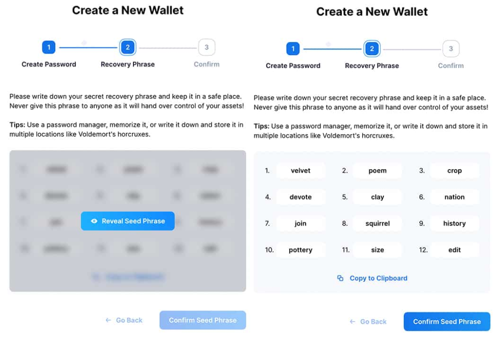 Nhập ký tự bí mật để tiếp tục tạo ví Ronin Wallet