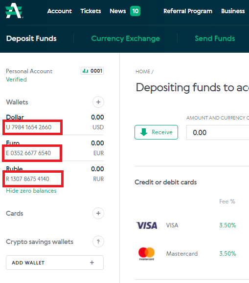 địa chỉ của ví ADVCash