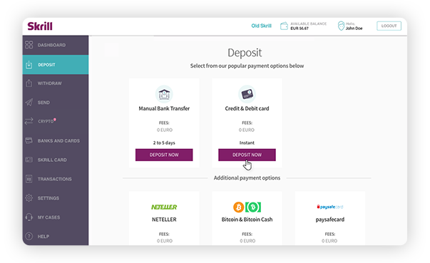 cách để nạp tiền vào Skrill