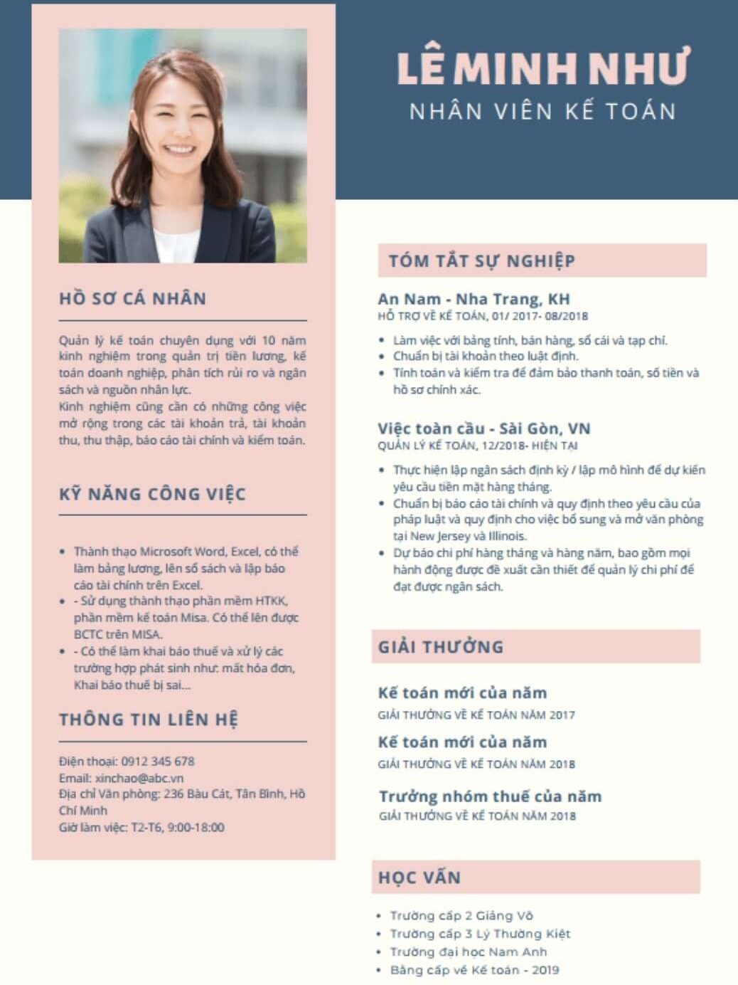 CV kế toán thiết kế đẹp, ấn tượng