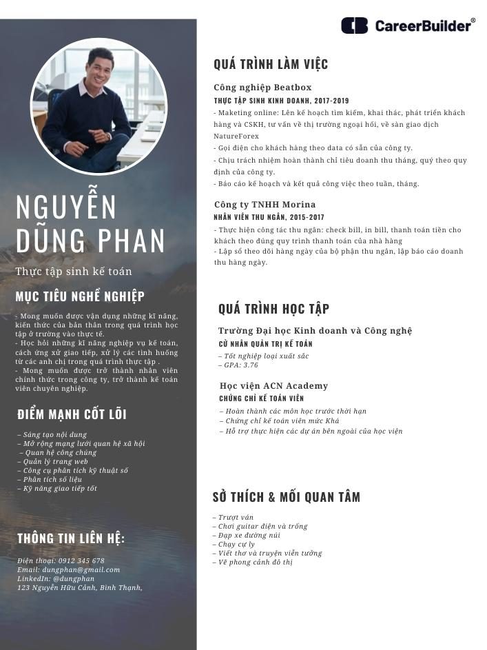 Tải mẫu CV thực tập sinh kế toán, chưa có kinh nghiệm
