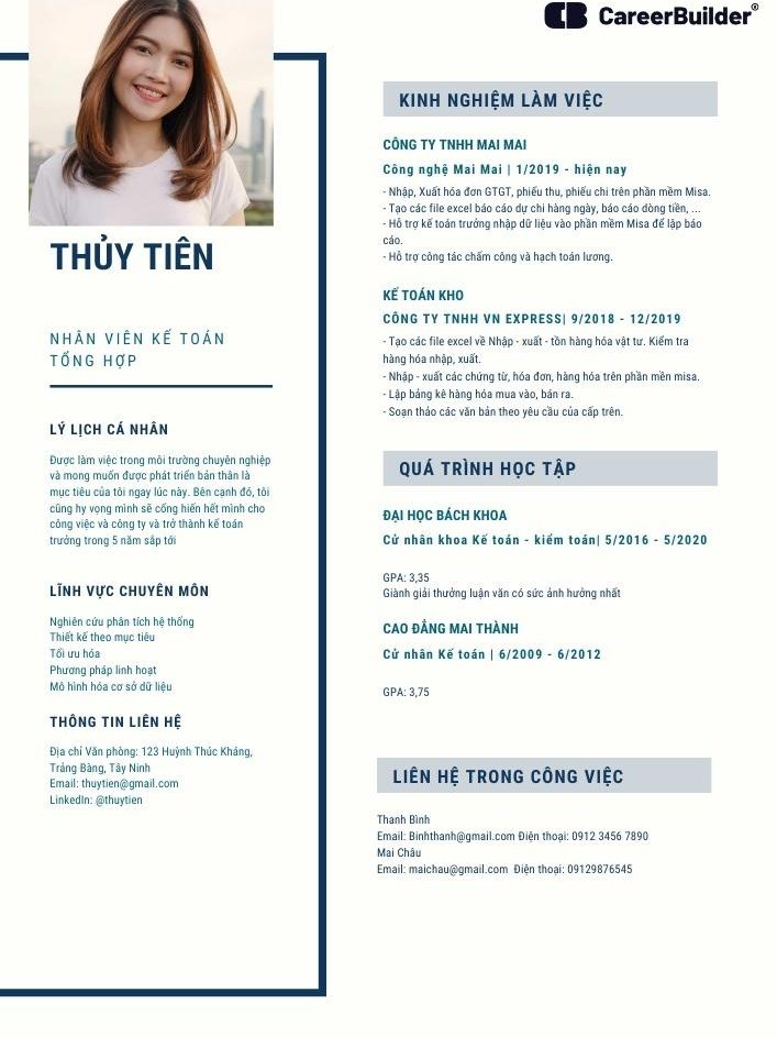Mẫu CV xin việc kế toán tổng hợp