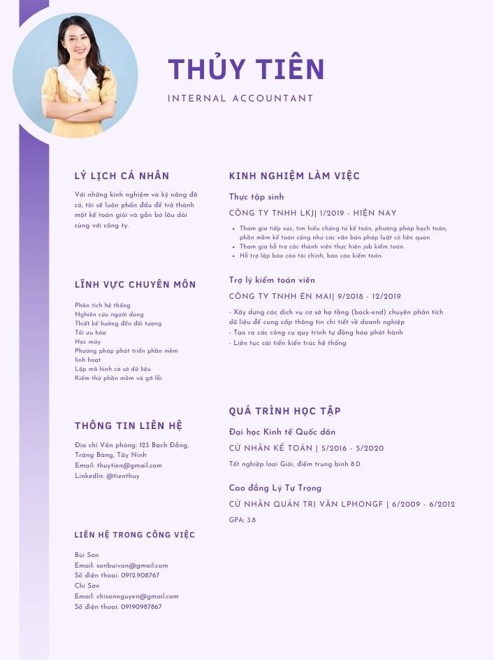 Mẫu CV xin việc kế toán nội bộ