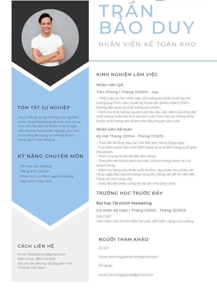 Mẫu CV xin việc kế toán kho