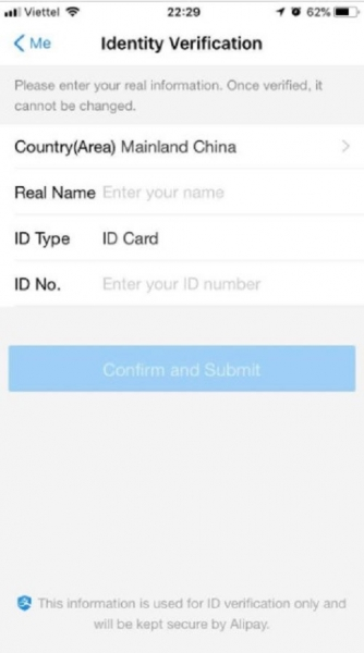 Tạo tài khoản Alipay quốc tế