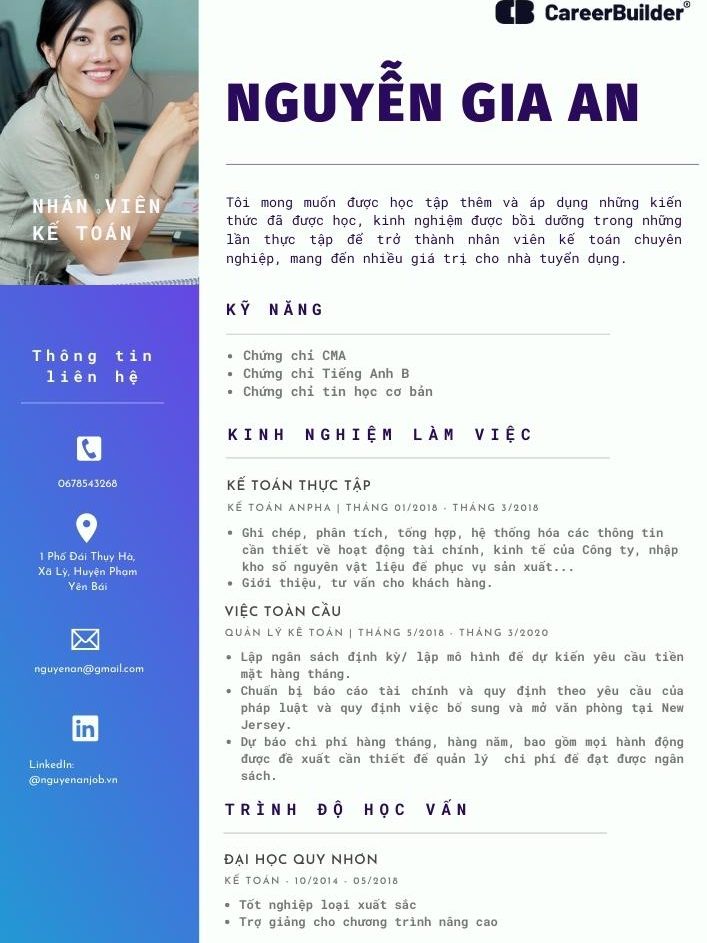 Mẫu CV xin việc kế toán mới ra trường