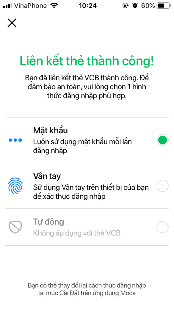 Cách liên kết/ hủy liên kết ví Moca với tài khoản ngân hàng